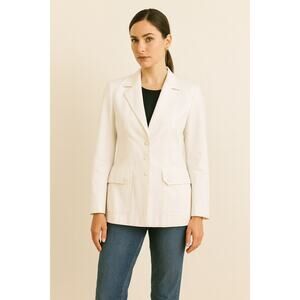 Escada White Business Blazer Jacket Cream Single Breasted Snaps 36 Small